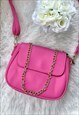 PINK FAUX LEATHER CHAIN DETAIL CROSS BODY BAG