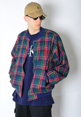 VINTAGE 90S COLOURFUL CHECK BOMBER JACKET