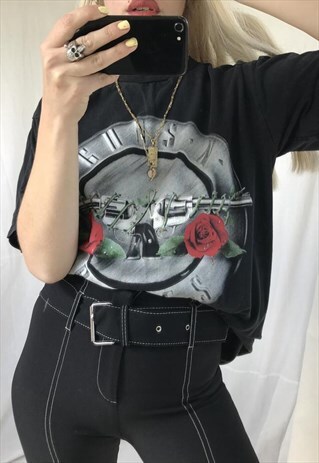 VINTAGE 90S GUNS & ROSES BLACK FADED COTTON T-SHIRT