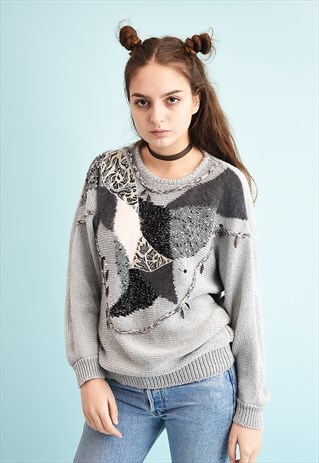 80'S RETRO BEADED MOMS SLOUCHY KNIT JUMPER