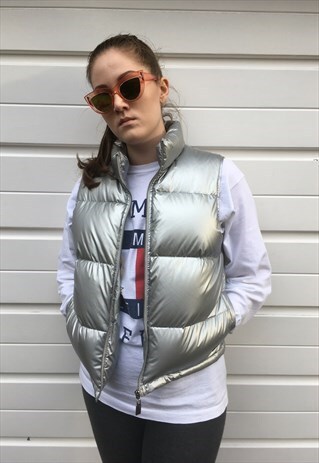 WOMENS VINTAGE 90S RALPH LAUREN GILET SILVER HOLOGRAPHIC