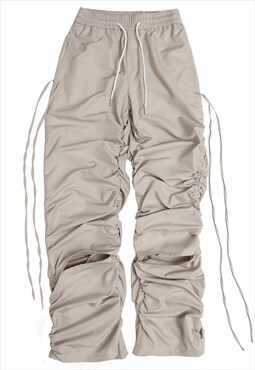 Distressed joggers wide pants beam raver trousers in cream
