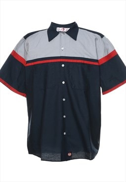 Vintage Colour Block Navy & Red Workwear Shirt - L