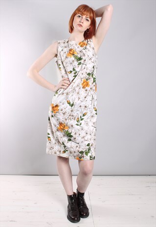VINTAGE 80S FLORAL PRINT FITTED SUMMER DRESS