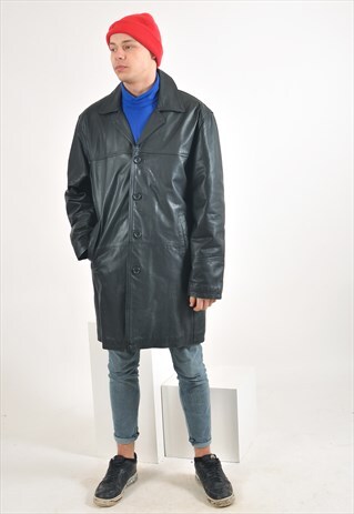 VINTAGE REAL LEATHER COAT IN BLACK