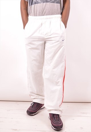 NIKE MENS VINTAGE TRACKSUIT TROUSERS MEDIUM WHITE 90S