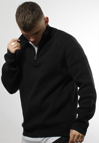 VINTAGE HUGO BOSS NAVY 1/4 ZIP KNITTED JUMPER