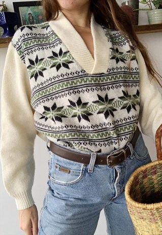 VINTAGE 60S FAIR ISLE KNIT MULTICOLOR JUMPER CHRISTMAS