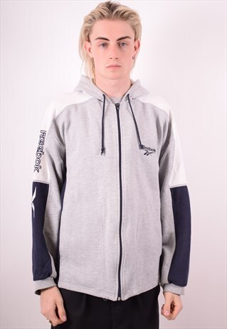REEBOK MENS VINTAGE HOODIE JACKET MEDIUM GREY 90S