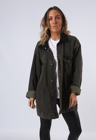 DENIM JACKET LONG OVERSIZED FITTED VINTAGE UK 22 (4AF)