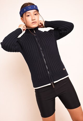 VINTAGE 90S RETRO RALPH LAUREN SPORTS RIBBED KNIT CARDIGAN