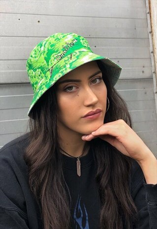 LOVE ROUTE UNISEX NEON GREEN PATTERNED FESTIVAL BUCKET HAT
