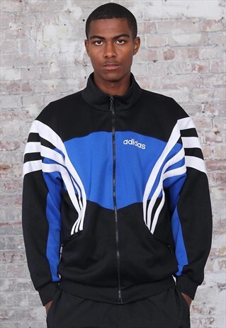 VINTAGE ADIDAS LOGO 3 STRIPE JACKET BLACK BLUE WHITE