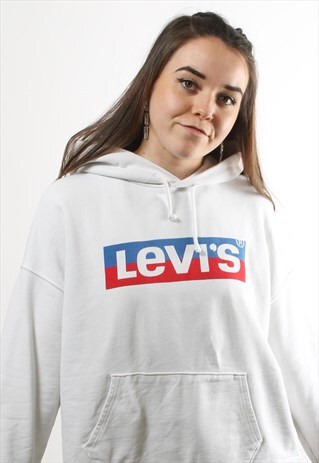 VINTAGE LEVI'S SPELL OUT LOGO WHITE HOODIE