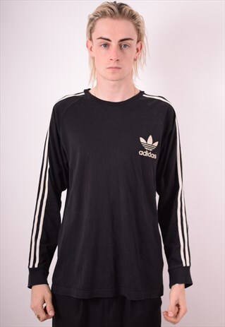 ADIDAS MENS VINTAGE TOP LONG SLEEVE LARGE BLACK 90S