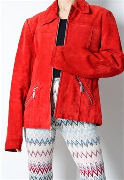 Vintage 90s Red Grunge Zipper Leather Jacket