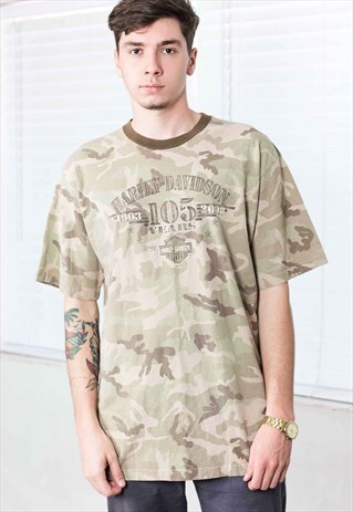 VINTAGE HARLEY-DAVIDSON CAMOUFLAGE T-SHIRT LOGO 90S XL 9.3