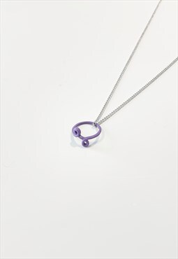 54 Floral Resin Purple Ring Pendant Necklace Chain - Silver