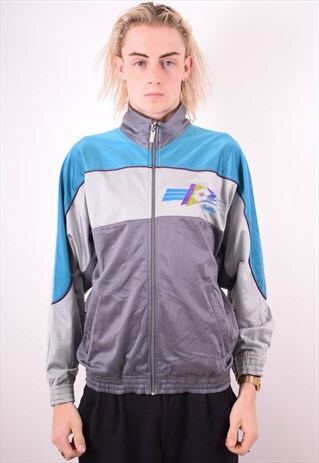LOTTO MENS VINTAGE TRACKSUIT TOP JACKET MEDIUM GREY 90S