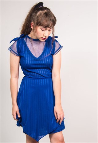 VINTAGE 80'S BLUE SHEER DETAIL PARTY DRESS