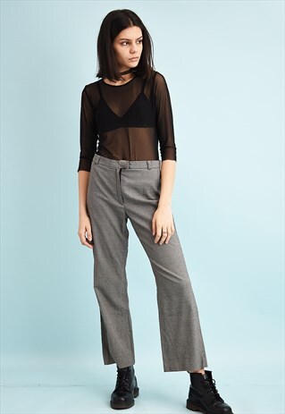 90'S RETRO DOGTOOTH PRINT REGULAR WAIST SHORT CUT TROUSERS