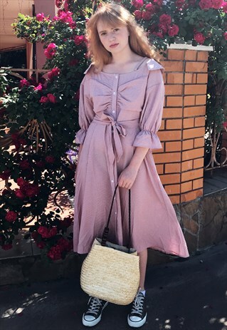 STRIPED COLD SHOULDER MIDI DRESS