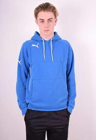 PUMA MENS VINTAGE HOODIE JUMPER SMALL BLUE 90'S