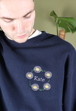 Vintage Rework Personalised Sweatershirt Embroidery Blue