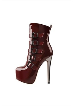 Burgundy High Heel Stiletto Boots