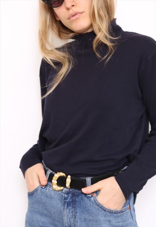 VINTAGE 90S NAVY POLO HIGH TURTLE NECK TOP
