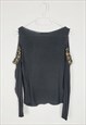 90S BLACK GOLD DETAILED BEADED COLD SHOULDER GRUNGE TOP