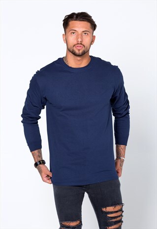 ESSENTIAL 3/4 BLANK LONG SLEEVED T-SHIRT - NAVY BLUE