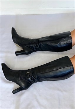 Black Leather Knee High Boots Vintage
