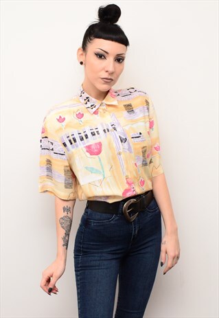 VINTAGE 90'S DELICATE FLORAL INDIE PATTERNED SLOUCHY SHIRT