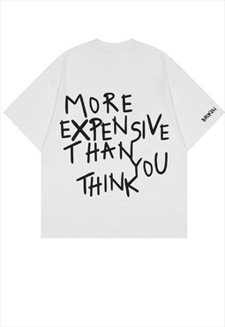 Money slogan t-shirt Y2K broken planet market tee in white