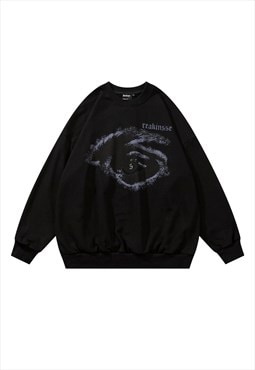 Eye print sweatshirt utility jumper grunge top in black