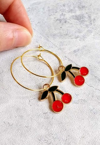 MINI KAWAII CHERRY HOOP EARRINGS