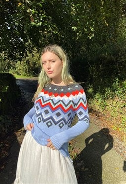 Vintage Knitted Patterned Size M Jumper in Multi