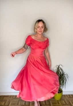 Vintage 1950s/1960s Women's Handmade Coral Cocktail Dress