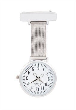 Annie Apple White/Silver Mesh Nurses Nurse Fob Watch