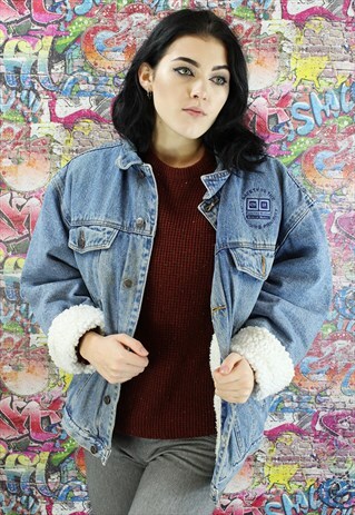 VINTAGE 80S MID BLUE SHERPA LINED DENIM JACKET. UNISEX.