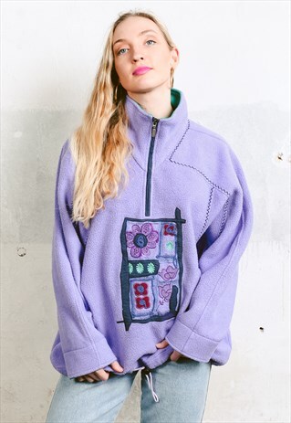 VINTAGE 80S FLOWER PRINT FLEECE SWEATER
