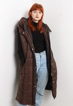 Vintage Y2K Sleeveless Padded Puffer Coat Jacket Brown