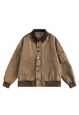 Preppy aviator jacket unusual denim bomber in brown