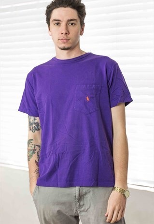 VINTAGE POLO RALPH LAUREN POCKET T-SHIRT LOGO 90S M 5.9