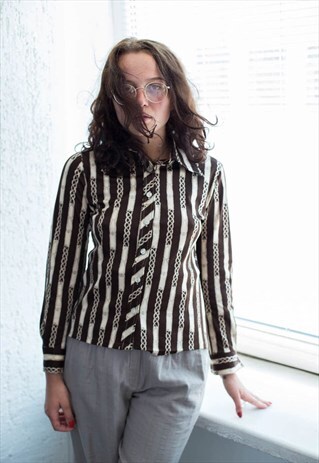 VINTAGE 70'S BROWN PATTERNED SHIRT