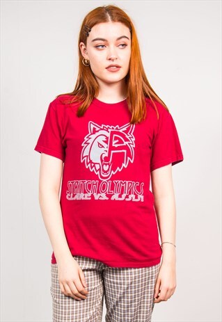 VINTAGE 90'S RED OLYMPICS WOLF PRINT USA T-SHIRT