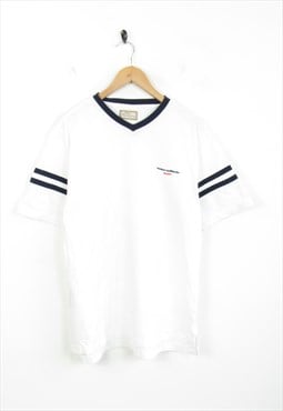 Thomas Burberry 90s White Short Sleeve Spellout T-Shirt L