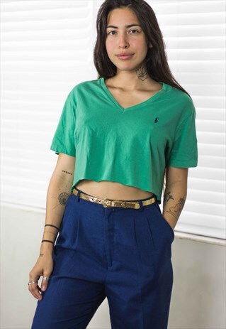 VINTAGE POLO RALPH LAUREN CROP TOP REWORKED LOGO 90S X 2.9