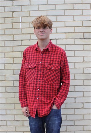 VINTAGE 1980S RED CHECKERED PATTERNED WRANGLER SHIRT